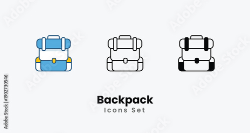 Backpack icons vector set stock illustration