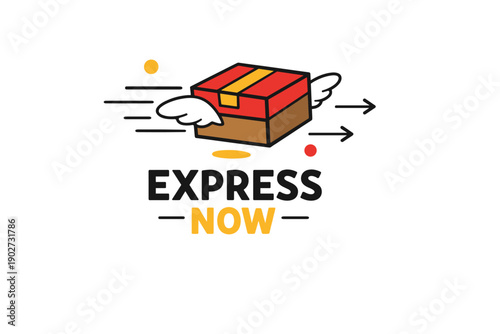 Fast delivery icon with winged box and express now text