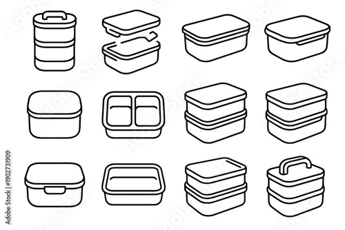 Vector box smooth compact reusable lunch stackable container meal icon storage