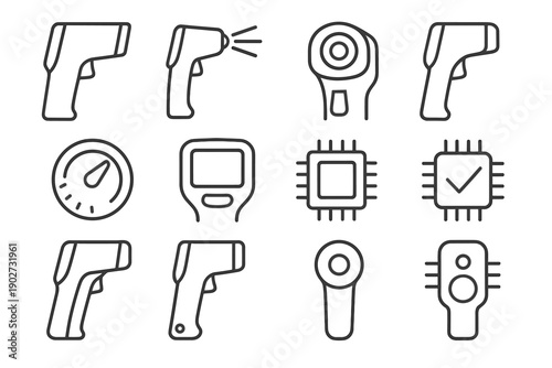 Reading icon averaging thermometer handle dial window digital backlit laser lens vector