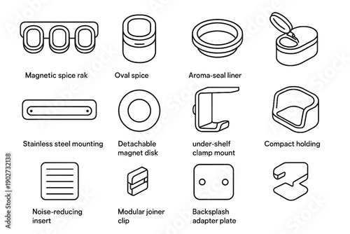 Canister vector icon rack magnetic cradle stainless mounting joiner spice magnet oval