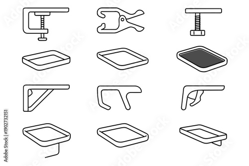 Latch vector adjuster liner clip edge tray utility icons shell brace contact