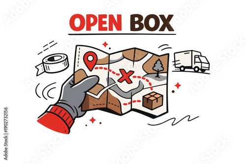 Map with delivery route and instructions for open box package