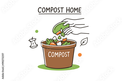 Hands composting organic waste into bin for eco-friendly gardening