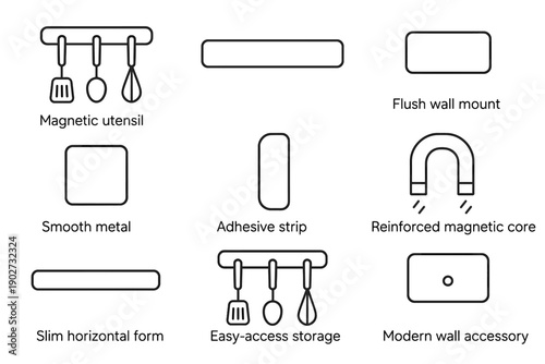 Icon magnetic rounded kitchen utensil rail tool vector corners holder flush