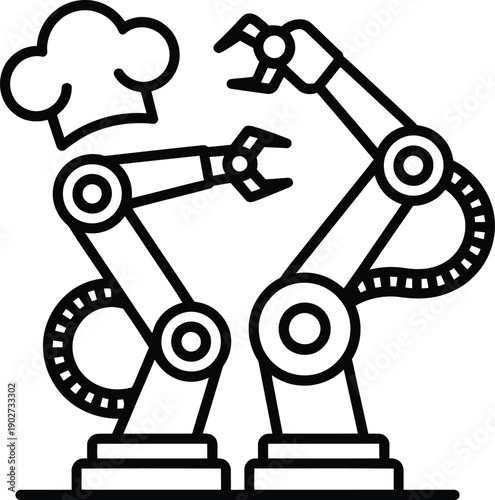 Robotics Silhouette Vector Featuring Two Robotic Arms with Chef Hat Symbolizing Automation in Culinary Arts