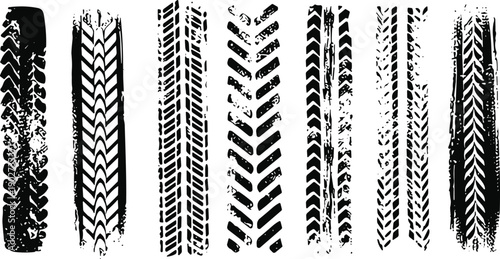 Collection of various tire tread patterns on white background
