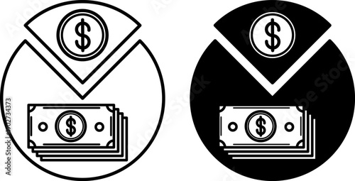 Funding Icons. Glyph and Line Vector Illustrations. Chart, Dollar Coin, and Stack of Bills. Investments, Money, and Profit. Business Concept