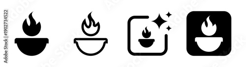 Black fire bowl icon symbolizing warmth energy light and cozy outdoor atmosphere