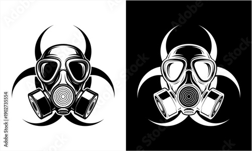 Gas Mask with Biohazard Symbol Vector Illustration.