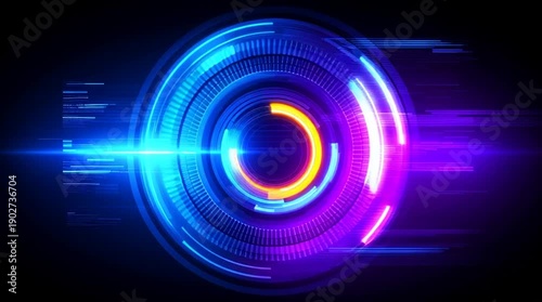 abstract futuristic ai technology background loop, colorful digital data visualization with copyspace, hightech holographic interface animation