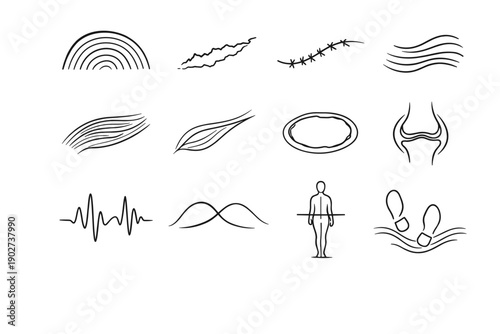 Scar tissue icons posture rhythm vector natural rim wave icon breath contours