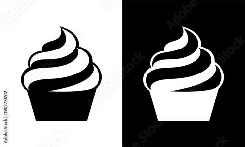 Minimalist Black and White Cupcake Icon Design.