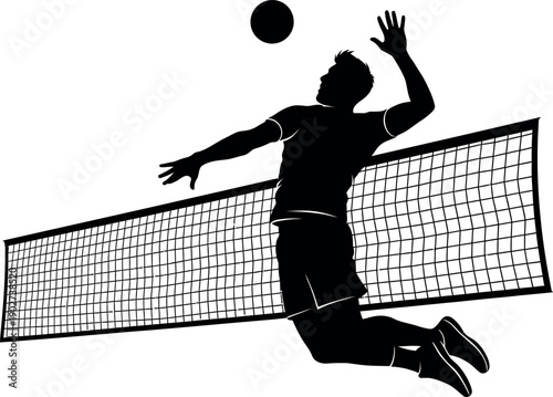 Volleyball player in mid air spike