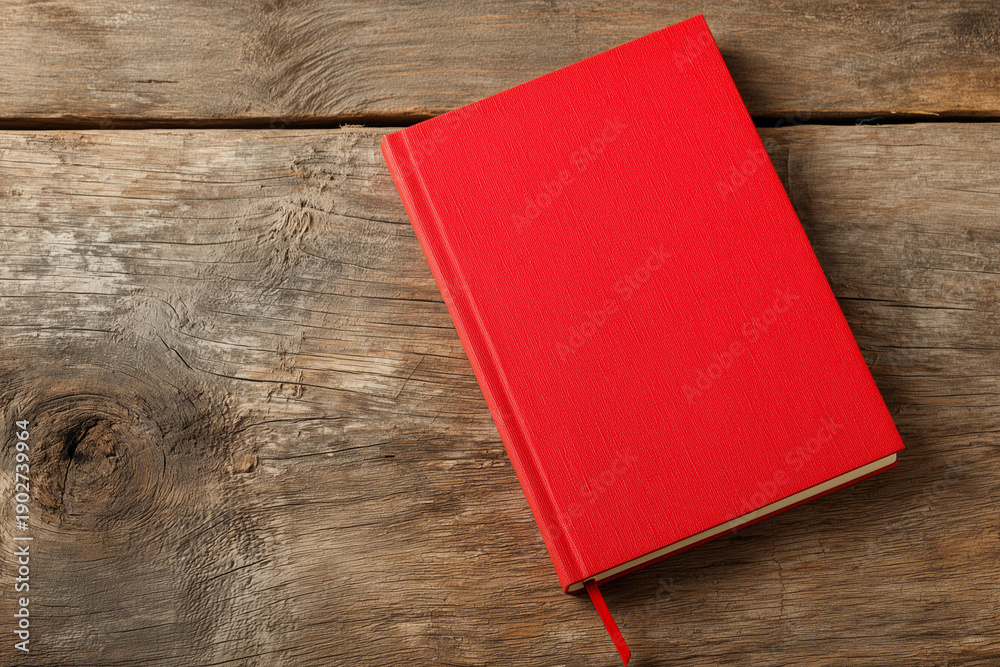 Fototapeta premium A Red Notebook on a Wooden Surface, Note Taking