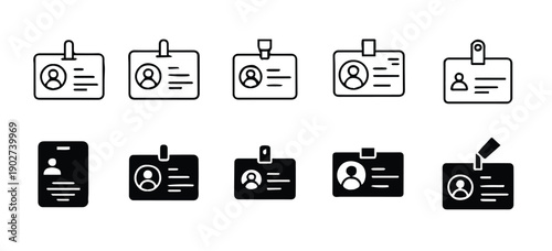id card badge icon vector outline and solid pictogram collection