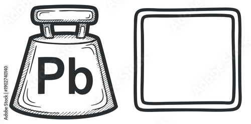 A lead symbol (Pb) and an empty square in sketchy outline vector style, suitable for educational and scientific projects