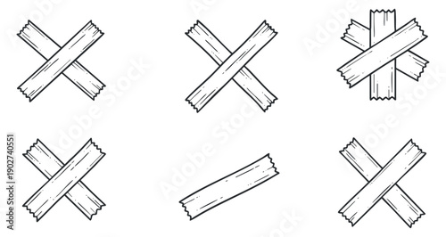 A collection of wooden cross shapes in hand-drawn outline style, suitable for DIY projects and creative designs