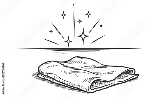 A folded towel with sparkling stars in an outline minimalist vector style, suitable for wellness and cleaning themes