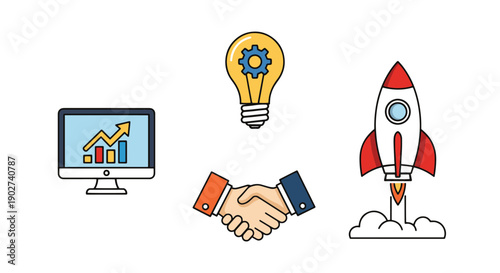 Tech Startup Line color art flat style