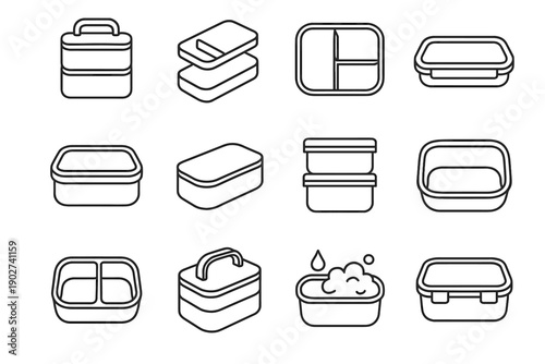 Lunch bento container box vector icon stack lid stackable stacking locking