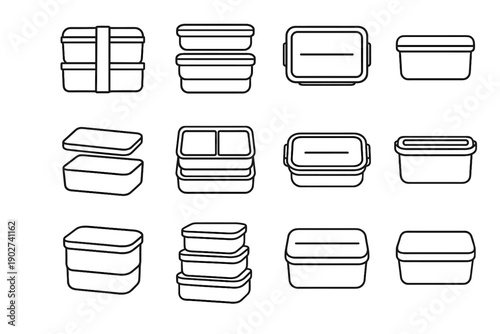 Lunch vector food containers layers inner stackable secure icon box stacking smooth