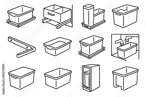 Vector system compact bin handle storage under sliding drawer sink icon cabinet