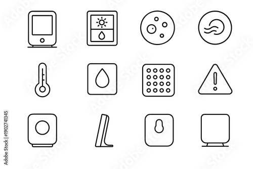Stabilizer humidity vector monitor air tabletop digital particle temperature quality detection icon