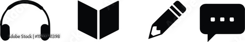 education icon set audio reading writing speaking flat vector