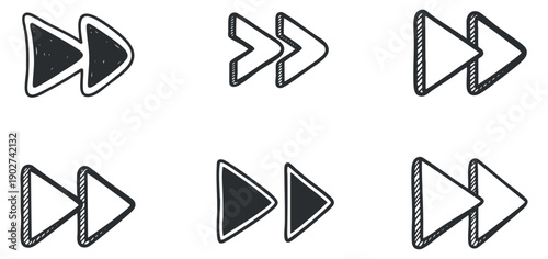 A set of forward arrow icons in various styles including minimalist and outline vector designs, suitable for user interface and navigation applications