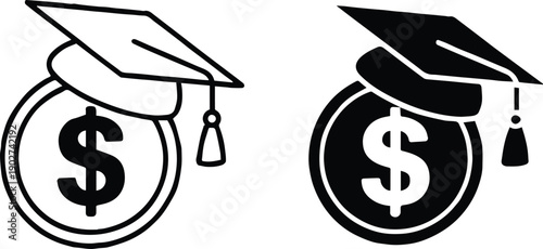 scholarship symbol money circle with mortarboard outline and filled