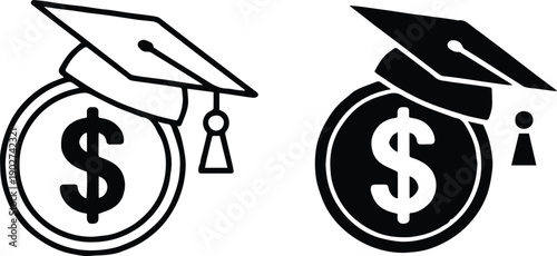 scholarship icon coin with graduation cap outline and filled