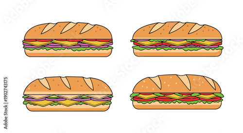 Sub Sandwich Line color art modern style