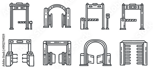 A set of gym equipment icons in minimalist black and white vector style, perfect for fitness and health branding