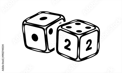 Two dice showing numbers one and two in a game.