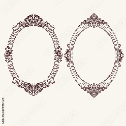 Decorative vector frame in rococo and baroque style. Featuring ornate borders, flourishes, and filigree details, perfect for vintage artwork, elegant stationery, and luxury design.