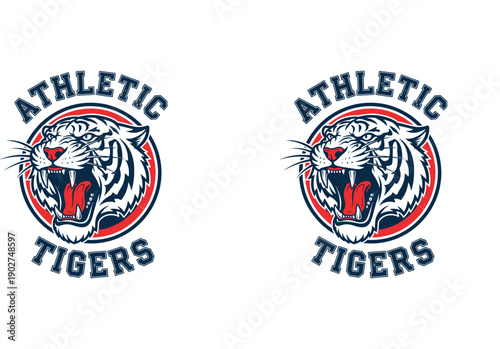 Athletic Tigers Logo Vector Illustration, Roaring Tiger Head Mascot for Sports Team Branding