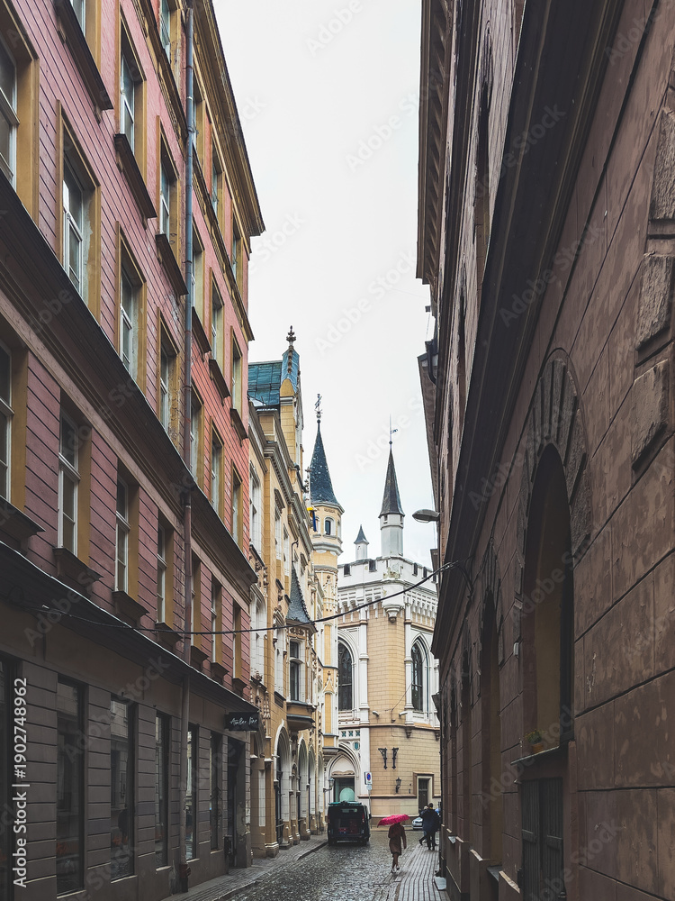 Fototapeta premium The narrow streets of Riga, Latvia