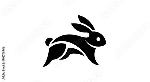 Black rabbit silhouette on white background
