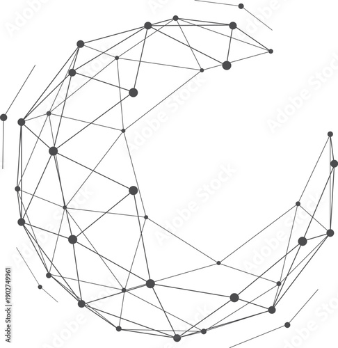 Crescent shape wireframe. Digital moon in tech style