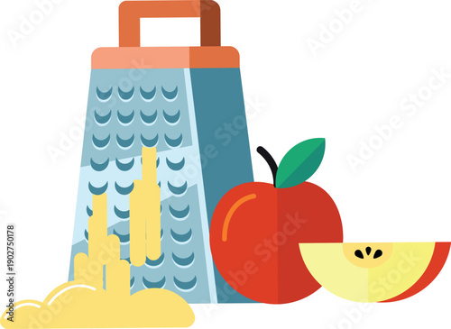 Apple shred on kitchen hand grater color icon