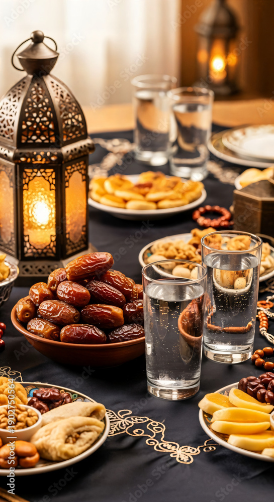 Naklejka premium breakfast with coffee and bread ramadan