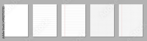 Set of realistic lined notepapers