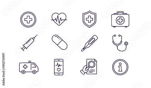 Medical icons set with healthcare symbols and elements vector illustration