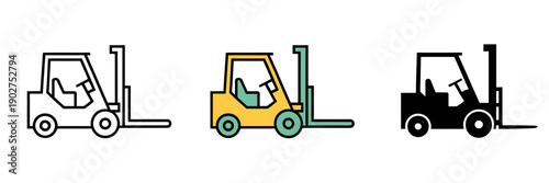 Forklift icon vector illustration featuring industrial equipment symbol, designed as a clean logo template for graphic and web design, suitable for warehouse, logistics, and business visuals.