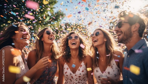 Happy Group Under Confetti