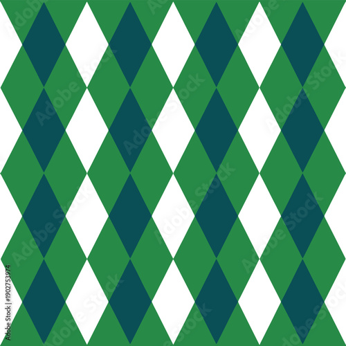 A vibrant green and white argyle pattern with diamond shapes