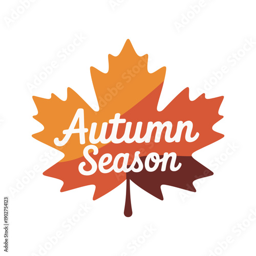 A colorful maple leaf graphic with the words Autumn Season written in white cursive font.