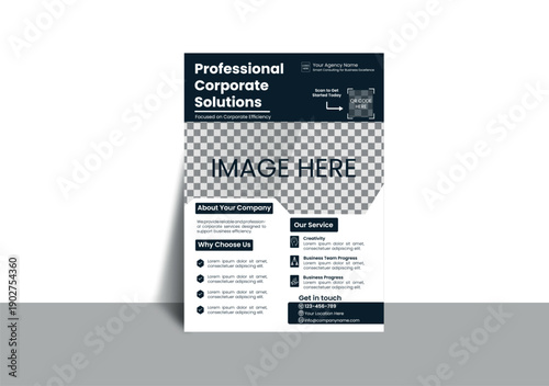 Clean corporate identity featuring a modern flyer