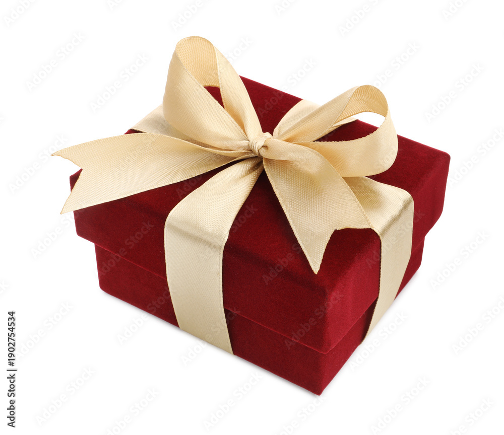 Obraz premium Saint Valentine's day. Beautiful velvet gift box isolated on white